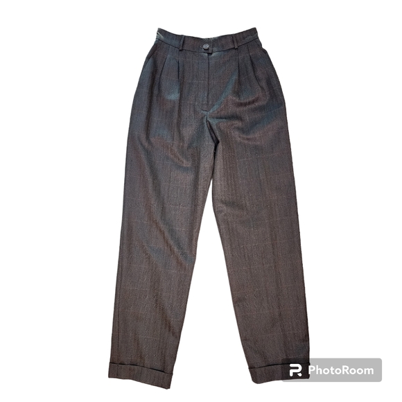CHANEL Pants - Vintage Chanel Wool Pleated Cuffed Trousers Silk Lined Sz 36